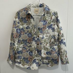 Sezane Floral Jean Jacket - Blue, Brown, Green